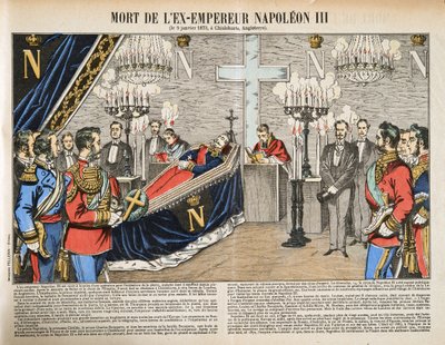 Ex-kejsaren Napoleon III död, från Histoire de la Troisieme Republique, Vol. I, Politisk historia, pub. 1933 (färg litho) av French Photographer