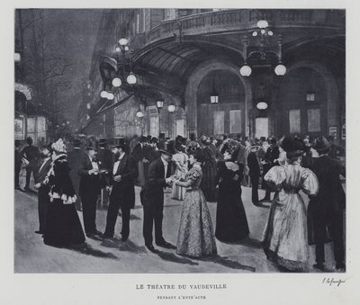 Utanför Theatre du Vaudeville, Paris, under intervallet (s/v foto) av French Photographer