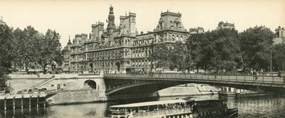 Paris, stadshuset och Arcole Bridge, Town Hall och Arcole Bridge av French Photographer