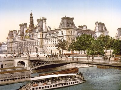 Pont dArcole och The Hotel de Ville, Paris, pub. c.1900 av French Photographer