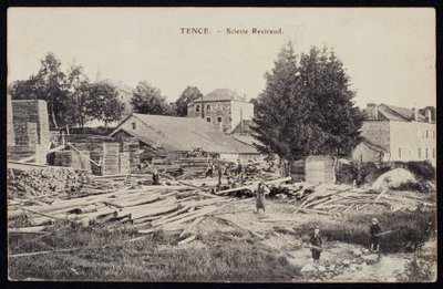Vykort föreställande sågverket Reviraud i Tence, Haute-Loire, ca 1900 av French Photographer