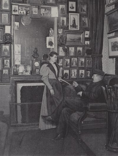 Rum i Palais Garnier i Paris fyllt med porträtt av artister (s/v foto) av French Photographer