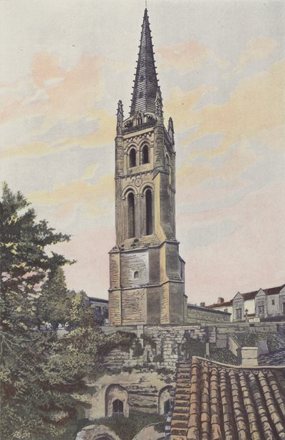 Saint-Emilion, klocktorn ovanför den monolitiska kyrkan av French Photographer