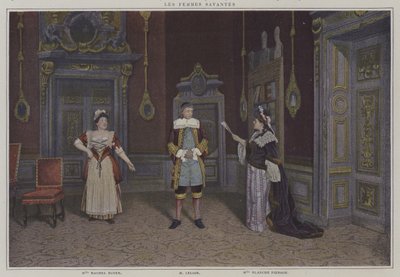 Scen från en produktion av Les Femmes Savantes, av Moliere (färgfoto) av French Photographer