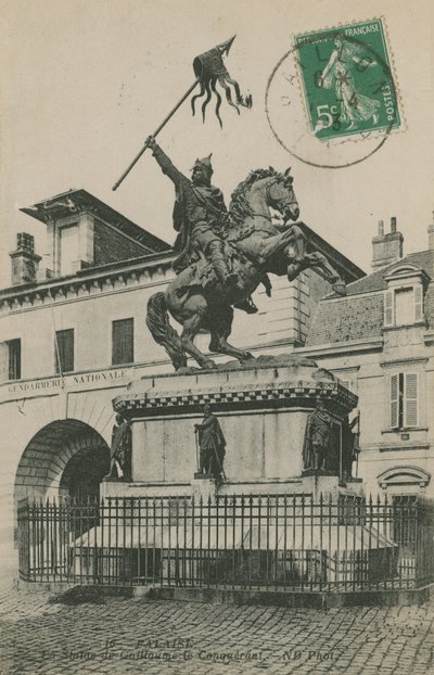 Staty av Vilhelm Erövraren, Falaise, Normandie. Vykort skickat 1913. av French Photographer