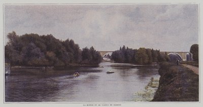 Floden Marne och Viaduct of Nogent, Frankrike (färgfoto) av French Photographer
