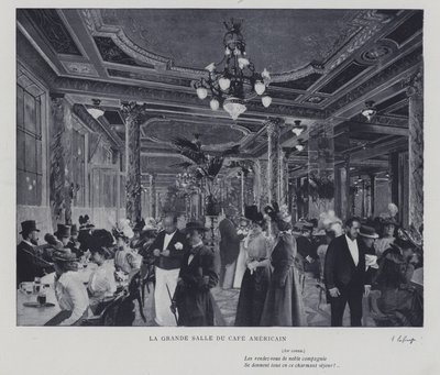 Den stora salen på Cafe Americain, Paris (s/v foto) av French Photographer