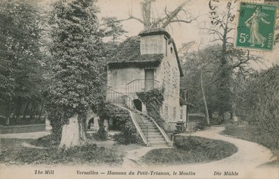 Bruket vid Hameau de la reine, en rustik tillflyktsort byggd för Marie Antoinette i parken Chateau de Versailles nära Petit Trianon. Vykort skickat 1913. av French Photographer