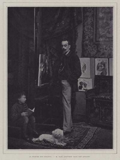 Målaren av barn: franske konstnären Jean Geoffroy i sin ateljé (s/v foto) av French Photographer