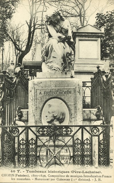 Frédéric Chopins grav, Pere Lachaise-kyrkogården, Paris (s/v foto) av French Photographer