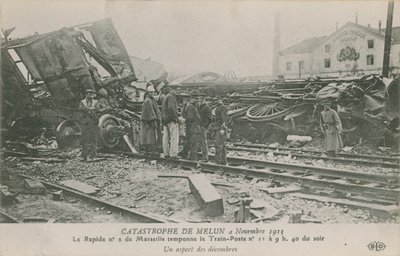 Tågorock vid Melun i Frankrike, 4 november 1913. Utsikt över spillrorna. Vykort skickat 1913. av French Photographer