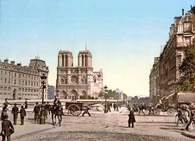 Västra fasaden av Notre Dame och Pont St. Michel, Paris, pub. c.1900 av French Photographer