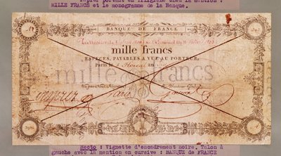 1000 francs sedel från 8 Floreal, An X (28 april 1802) (bläck på papper) av French School
