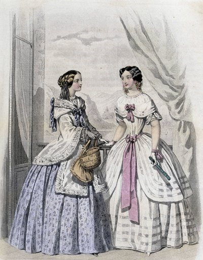 2 fashionabla kvinnor - i "Journal des Demoiselles" 1852. av French School