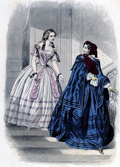 2 fashionabla kvinnor - i "" Journal des Demoiselles"" 1852. av French School