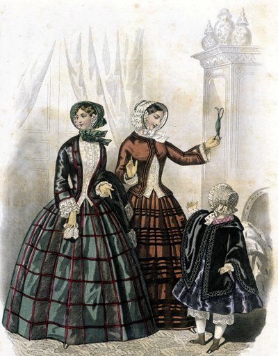 2 kvinnor med en flicka - i "Journal des Demoiselles" 1852. av French School