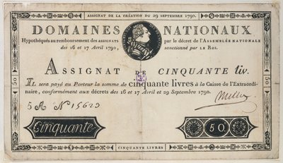 50 livres sedel, 29 oktober 1790 av French School