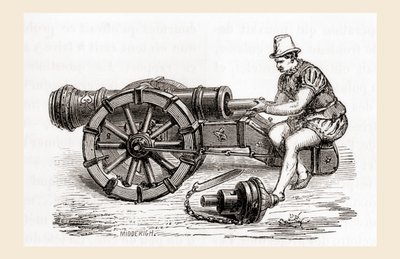 En tysk kanon med bakslut från 1500-talet från Les Merveilles de la Science, publicerad ca 1870 (gravyr) av French School