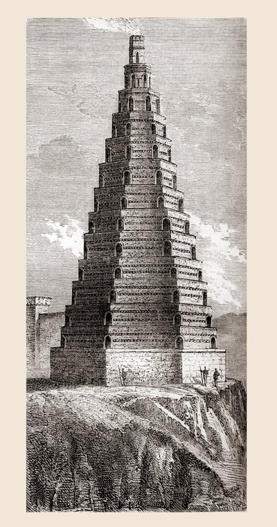 En 1800-talsskildring av Ordningstornet, förstört 1644, Boulogne-sur-Mer, Frankrike, från 