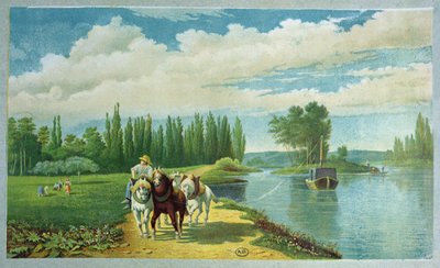 En pråm dragen av hästar, sent 1800-tal av French School