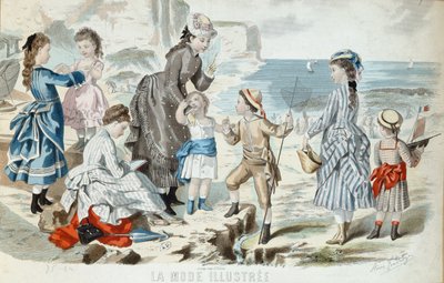En strand i Normandie, 1875 (färggravyr) av French School