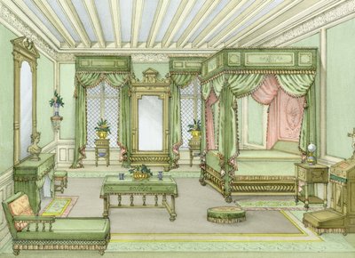 En sovrumsinredning i Henri II-stil av French School