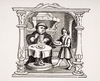 A Burgess Eating his Meal, efter en illustration i ett 1500-talsmanuskript, från Le Moyen Age et La Renaissance av Paul Lacroix (1806-84) publicerad 1847 av French School