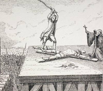 En brottsling som dömts till döden knäcktes på ett Andreaskors i 1700-talets frace, 1875 av French School