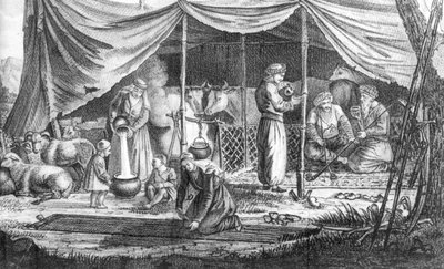 En familj av kurdiska nomader, från Voyage en Perse av Gaspard Drouville, publicerad 1825 av French School