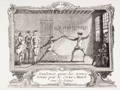 En fäktningsakademi i 1700-talets Paris, 1875 (gravyr) av French School