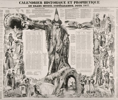 En historisk och profetisk kalender av Michel Nostradame (Nostradamus) (1503-66) 1847 av French School
