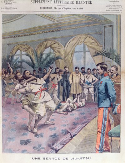 En Jiu-Jitsu-session i Frankrike, illustration från Le Petit Parisien, 1905 av French School
