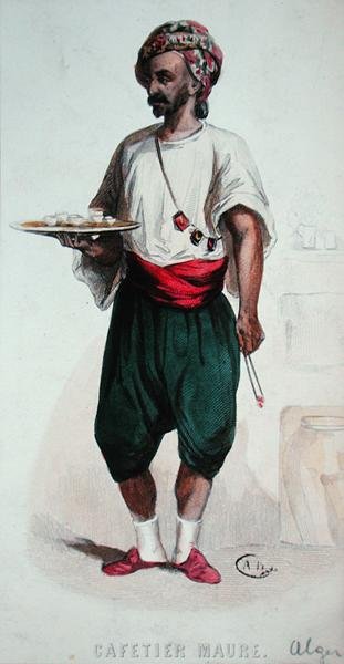 En morisk kaffeservitör i Alger (färggravyr) av French School