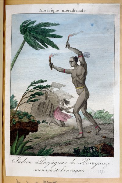 En indisk shaman från Payaguas försöker avvisa en orkan, Paraguay, 1811 av French School