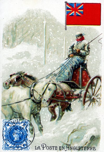 En brevbärare i England som levererar post på vintern, sent 1800-tal av French School