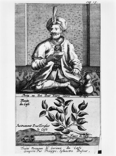 A Pot for Making Coffee, illustration från New and Curious Treatise on Coffee, Tea and Chocolate av Philippe Sylvestre Dufour, La Haye, publicerad 1693 av French School