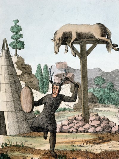 En sibirisk tartarisk shaman och begravningsplats, c.1811 av French School