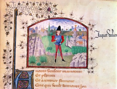 En trubadur, från boken om hundra ballader av Jean Le Seneschal av French School