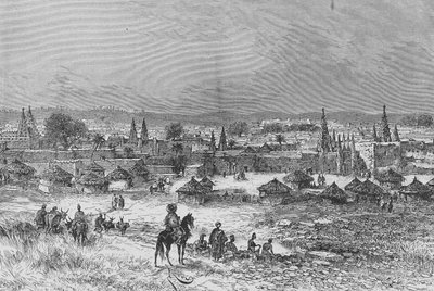 A View of Kong, illustration från "Du Niger au Golfe de Guinee...", av Louis Gustave Binger, 1892 av French School
