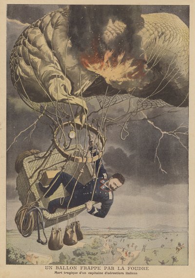 En ballong träffad av blixten (färg litho) av French School