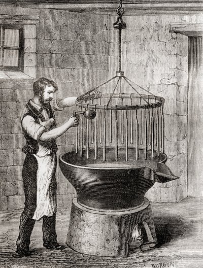 En ljustillverkare på 1800-talet, från "Les Merveilles de la Science", publicerad ca 1870 (gravyr) av French School