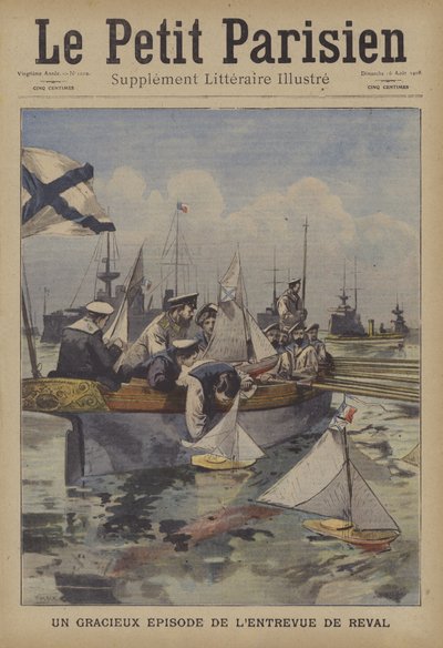 En charmig episod under den franske presidentens möte med tsar Nicholas II på Revel (färg litho) av French School