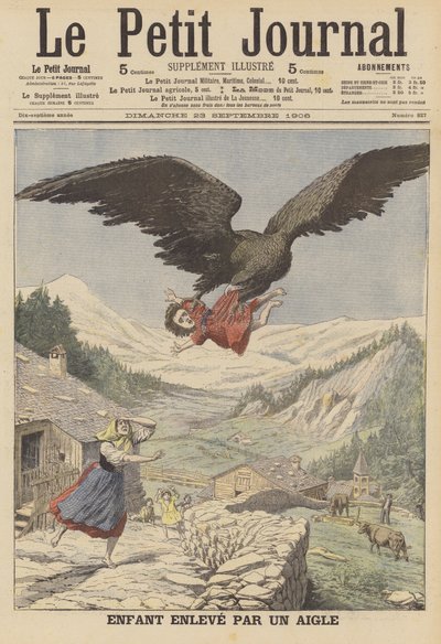 Ett barn buret av en örn i de italienska alperna (färg litho) av French School