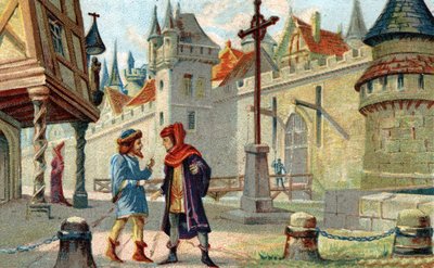 En stad under medeltiden. Kromolitografi från slutet av 1800-talet. av French School