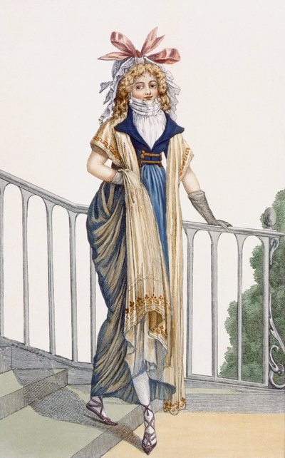 En promenadklänning i lantlig stil, illustration från Journal des Dames et des Modes, 1797 av French School
