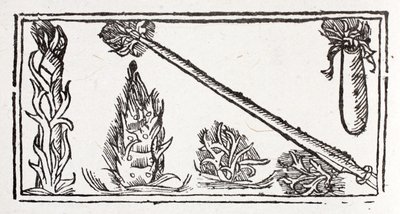 En flammande lans, en stigande låga och flammande gnistor av French School