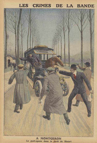 Ett gäng beväpnade rånare som stjäl en bil i Montgeron, Frankrike av French School