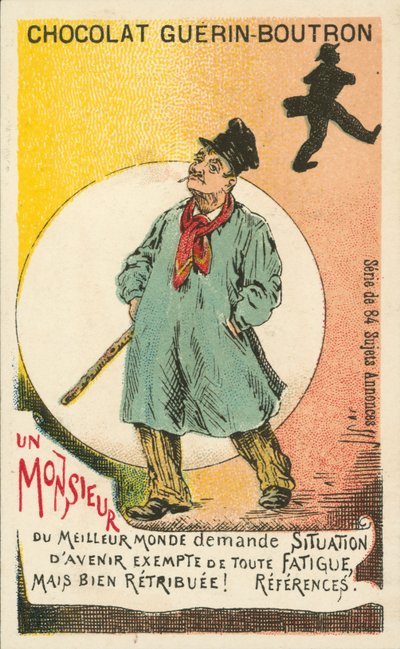 En gentleman som söker välbetald lätt anställning (litho) av French School