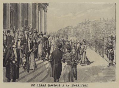 Ett storslaget bröllop i kyrkan La Madeleine, Paris (litho) av French School