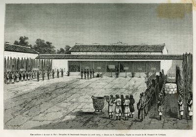 En förhandling vid domstolen i Hue (Vietnam), mottagning av den franska ambassaden, 14 april av French School